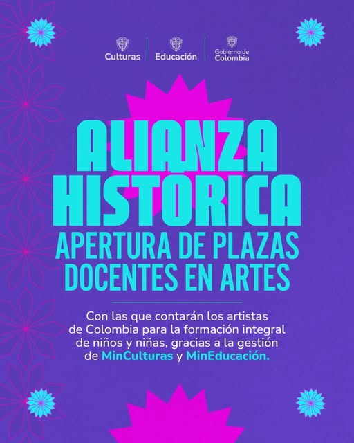 Alianza histórica: los artistas de Colombia contarán con 1.153 plazas docentes para la formación integral de niños y niñas, gracias a gestión de MinCulturas y MinEducación